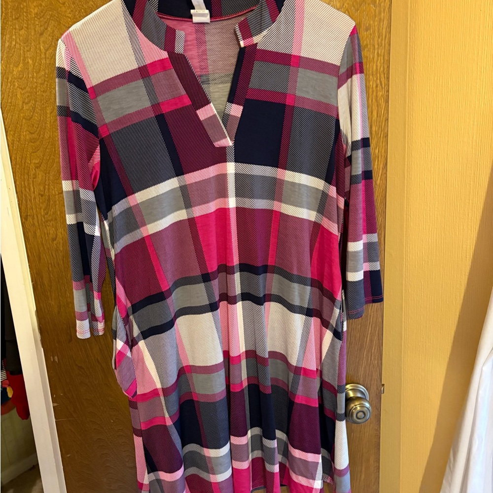 Honeyme Pink and Navy Plaid Dress